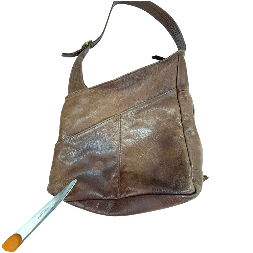 Sven Berkeley USA Leather Shoulder Bag Medium‎ Brown Asymmetrical Pockets Hobo